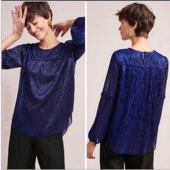 Anthropologie Tops - Anthropologie Moulinette Soeurs blue ruffled metallic top